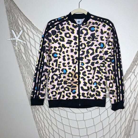 ADIDAS Youth Pink LZ Leopard Print SST Superstar Track Jacket M - Picture 3 of 12